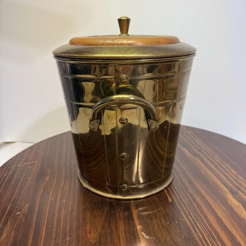 Everlast‎ Vintage Ice Bucket Solid Brass Teak MCM Barware Pyrex USA